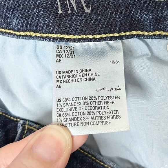 INC Women's Jeans 12/31 Embroidered-Cuff Cropped Dark Wash High Rise Distressed - Picture 9 of 11